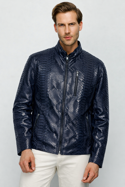 The Boss Pythn Navy Blue Leather Men Jacket Exclusive Limited Edition