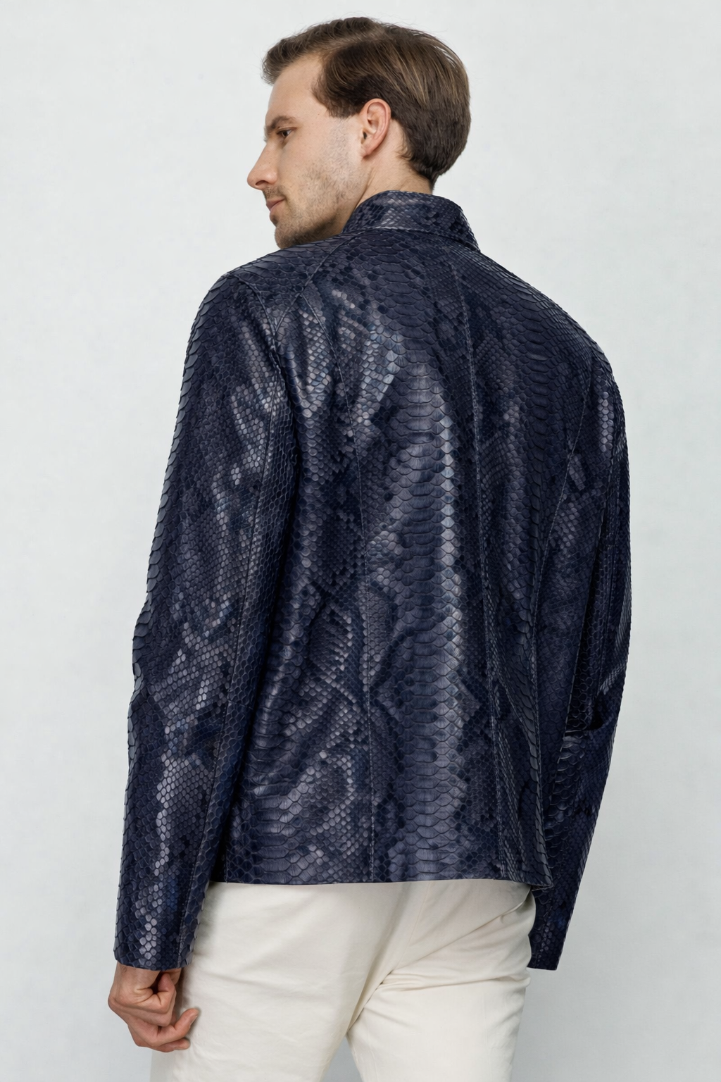 The Boss Pythn Navy Blue Leather Men Jacket Exclusive Limited Edition