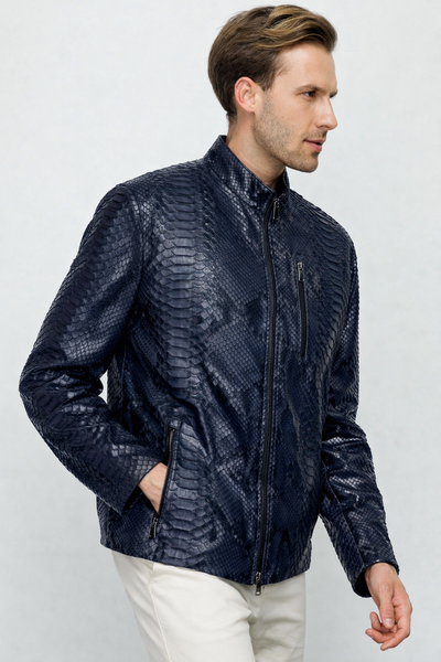 The Boss Pythn Navy Blue Leather Men Jacket Exclusive Limited Edition
