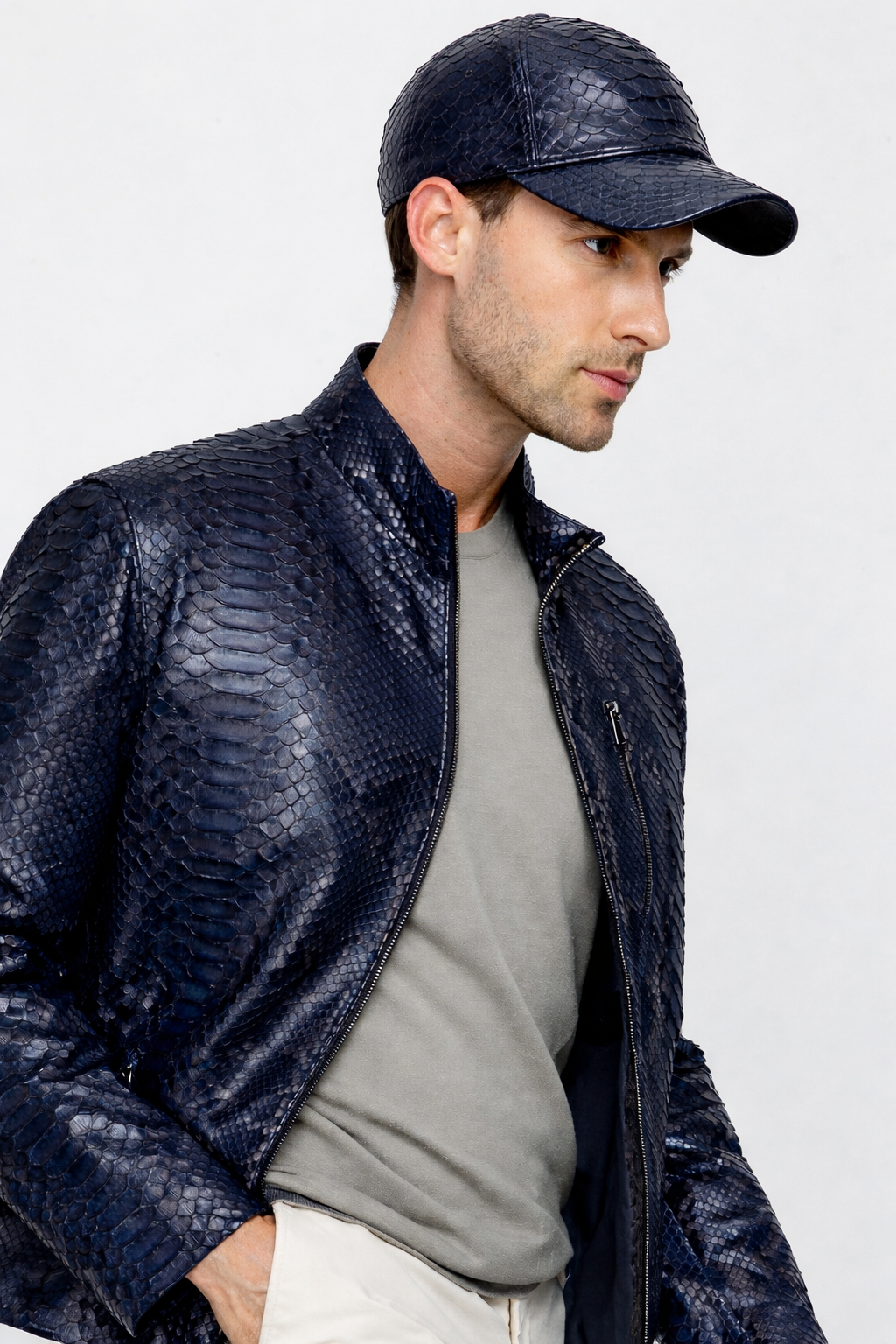 The Boss Pythn Navy Blue Leather Men Jacket Exclusive Limited Edition