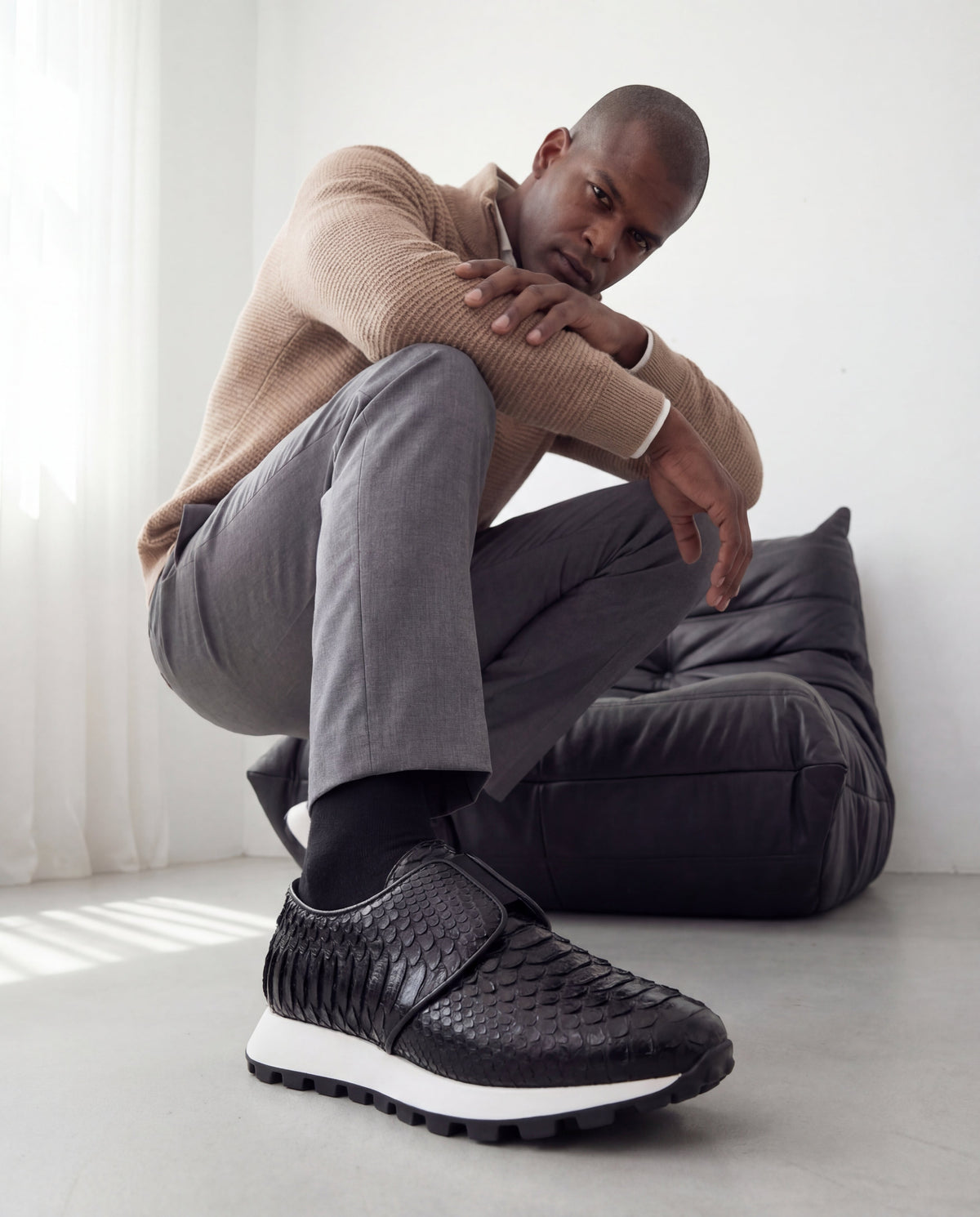 The Obsidian Black Python Leather Men Sneaker
