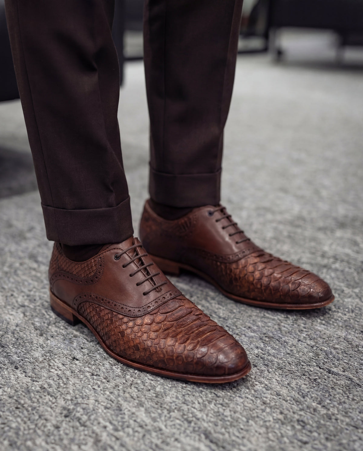 The Varenne Tan Pythn Leather Oxford Men Shoe