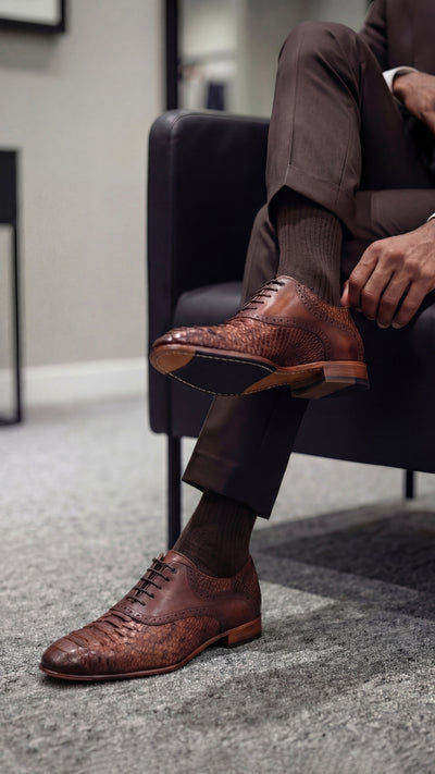 The Varenne Tan Pythn Leather Oxford Men Shoe