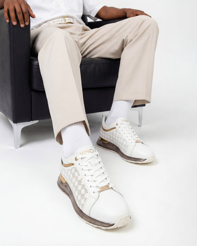 The Cenova White & Gold Leather Men Sneaker