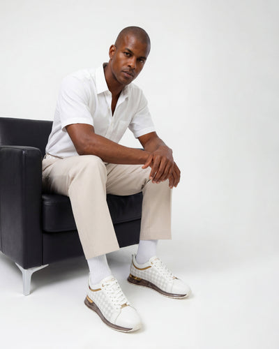 The Cenova White & Gold Leather Men Sneaker