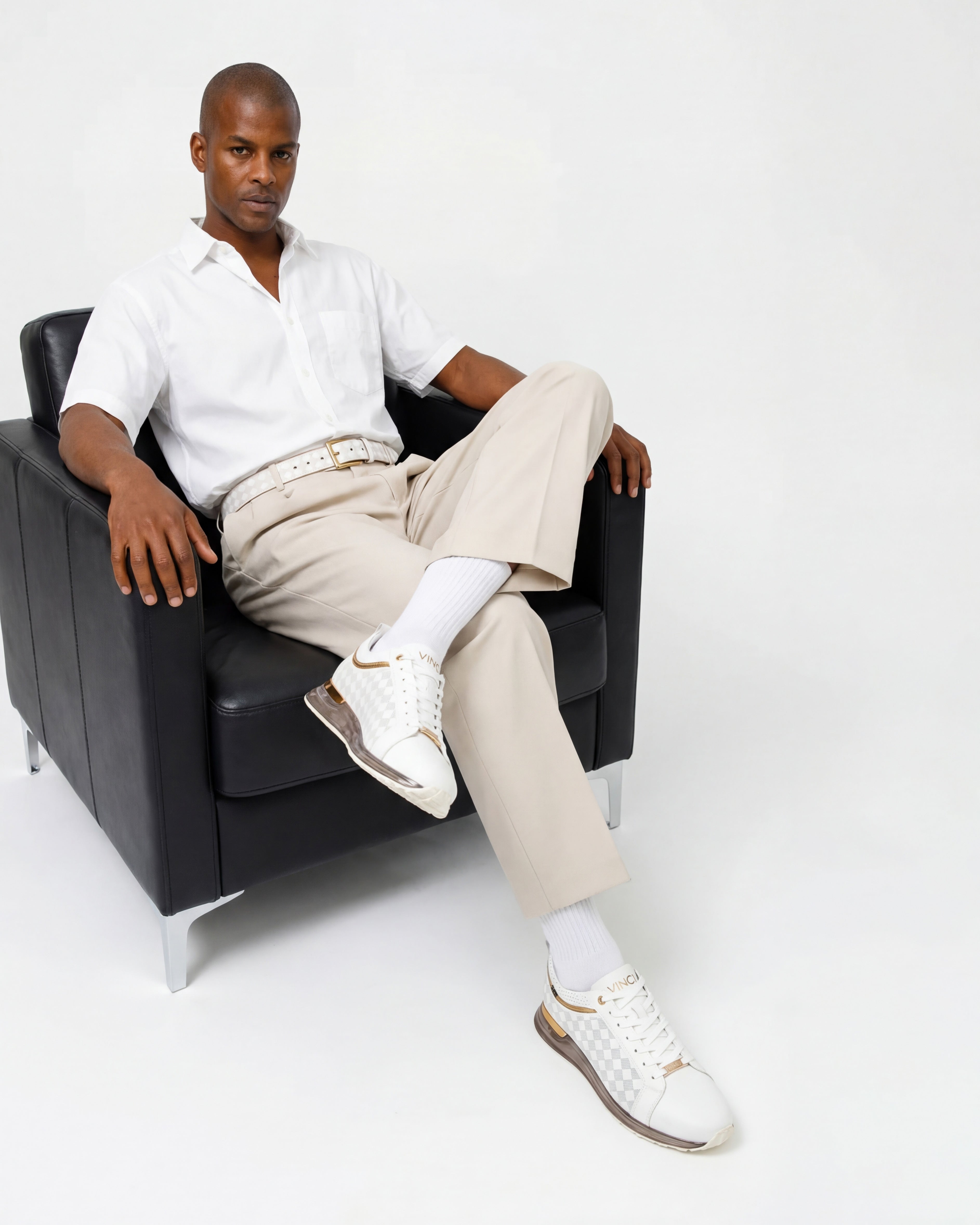 The Cenova White & Gold Leather Men Sneaker