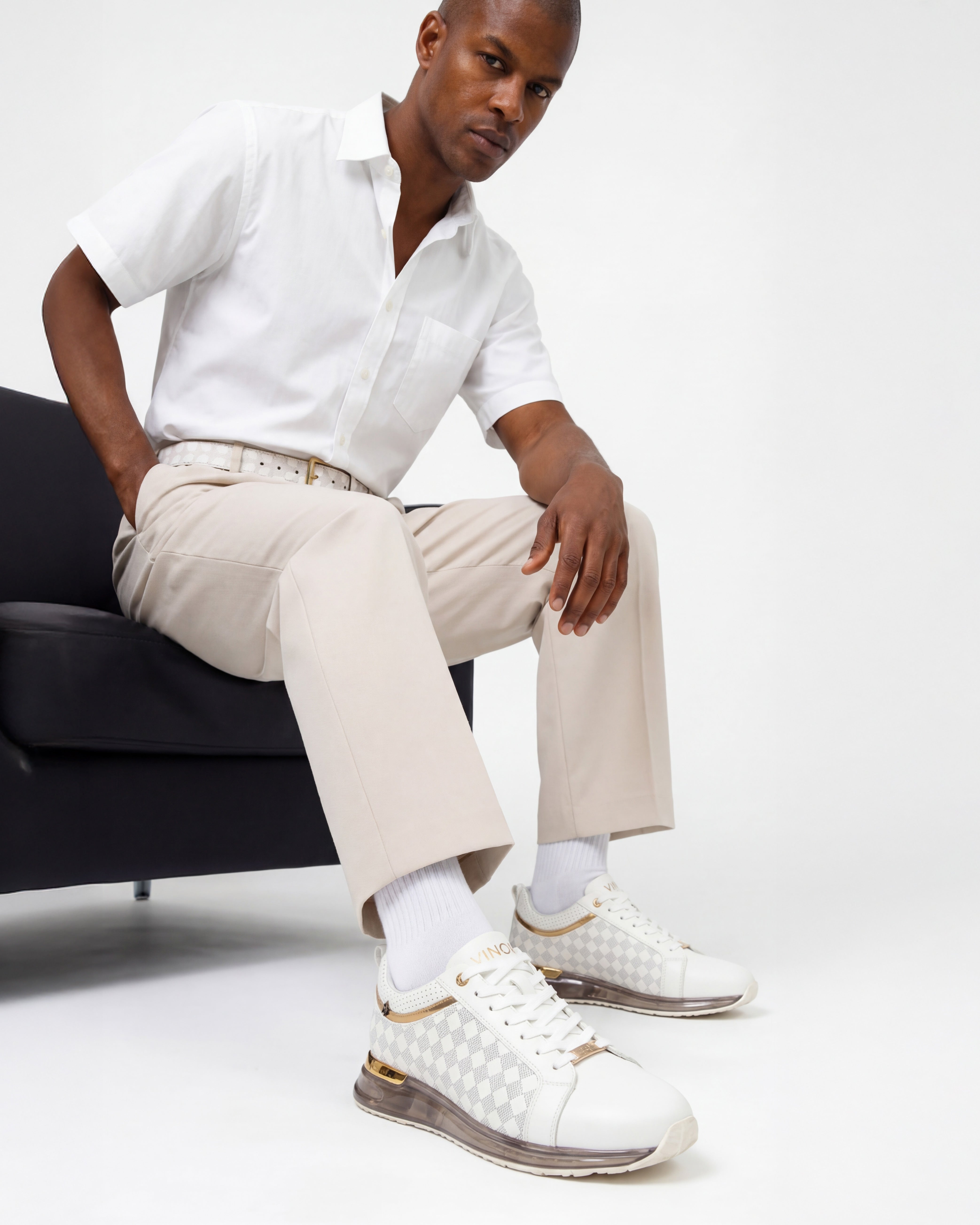 The Cenova White & Gold Leather Men Sneaker