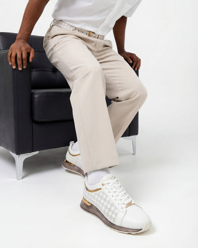 The Cenova White & Gold Leather Men Sneaker