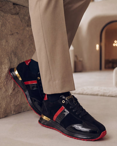 The Inferno Black & Red Leather Men Sneaker