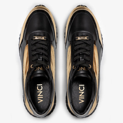 The Arda Black & Gold Leather Men Sneaker