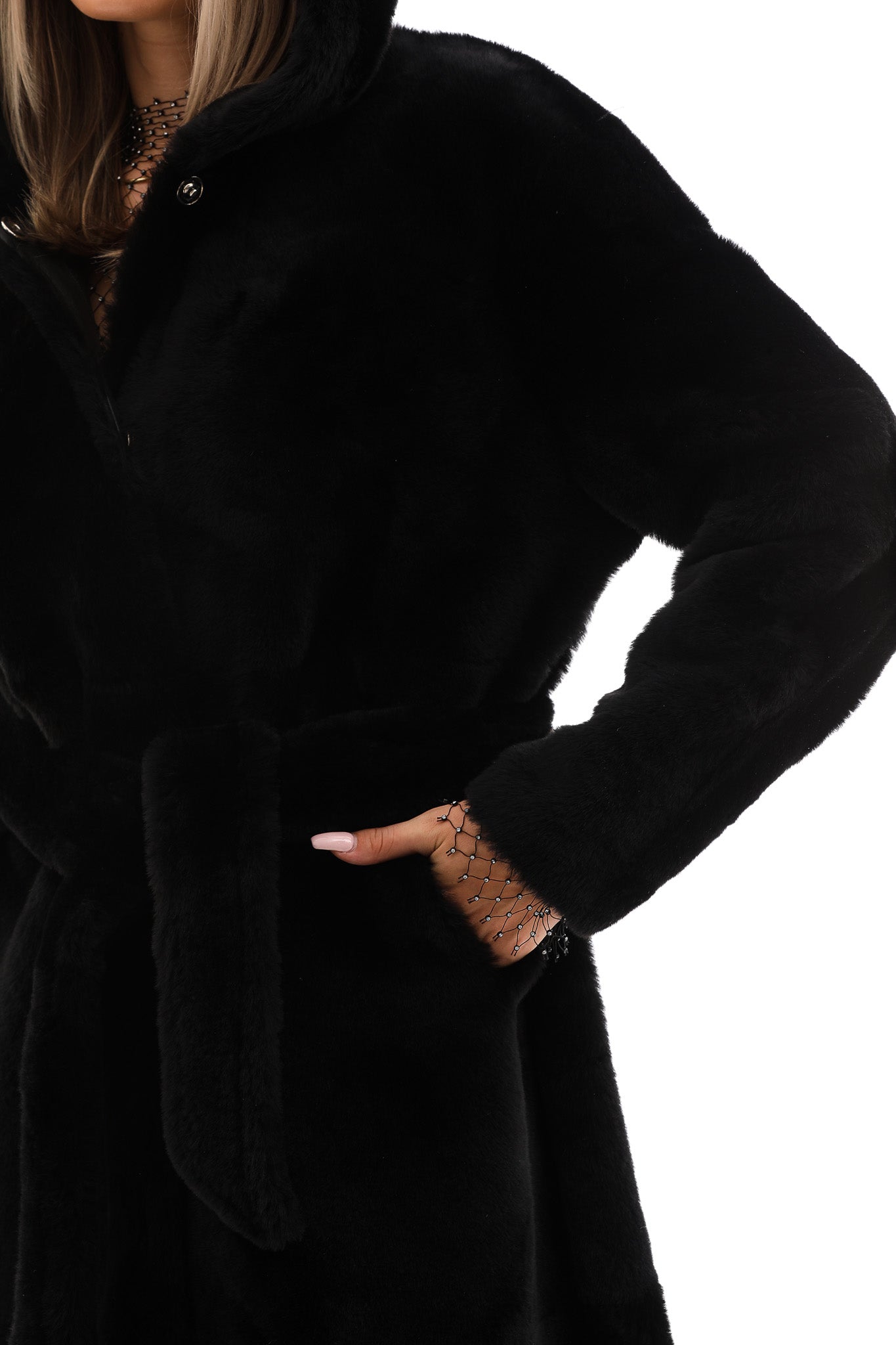 The Virella Reversible Hooded Shearling Black Leather Women Jacket