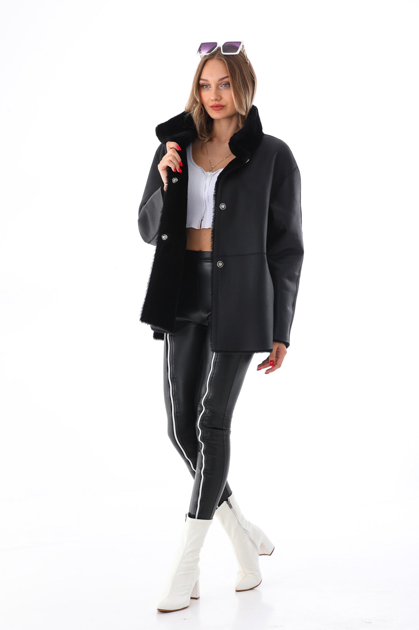 The Luxera Reversible Black Shearling Women Leather Jacket