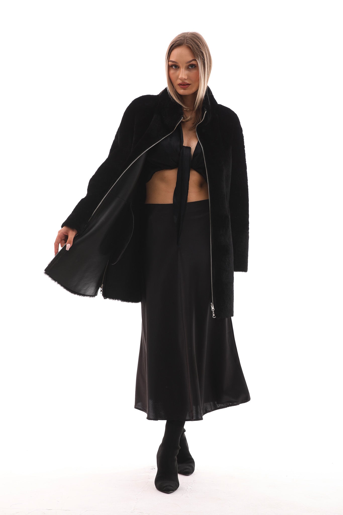 The Nyra Black Reversible Shearling Women Leather Jacket