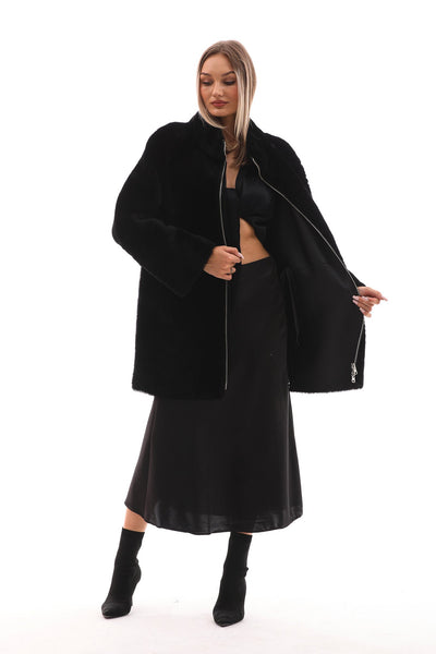 The Nyra Black Reversible Shearling Women Leather Jacket