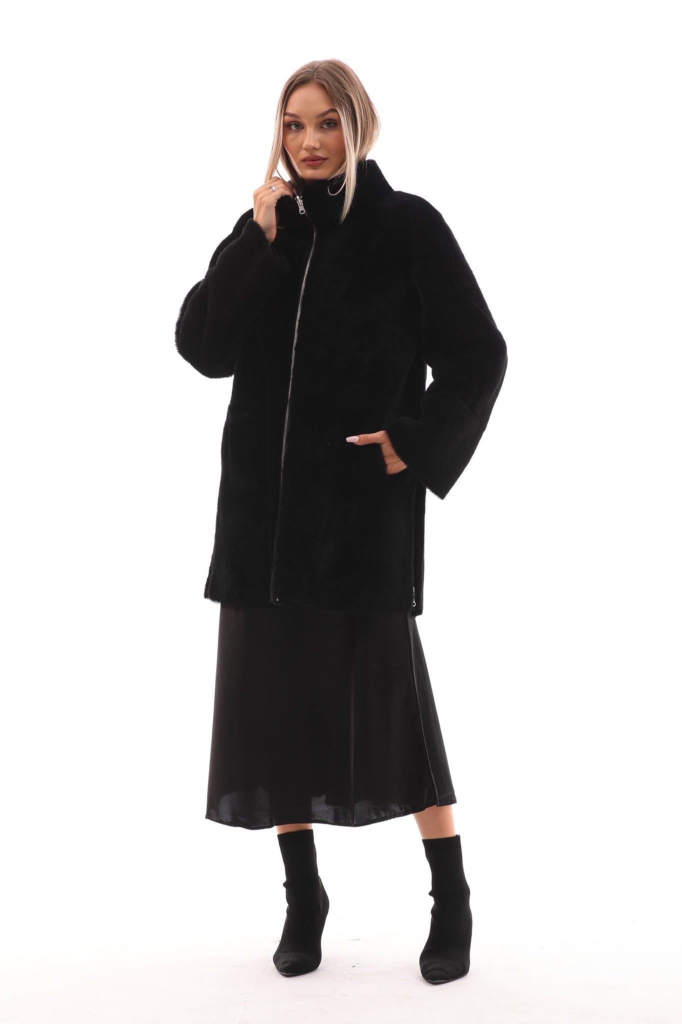 The Nyra Black Reversible Shearling Women Leather Jacket