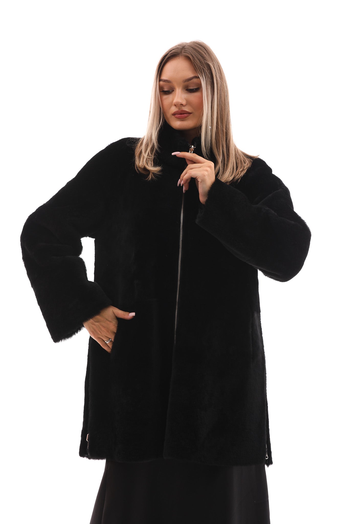 The Nyra Black Reversible Shearling Women Leather Jacket
