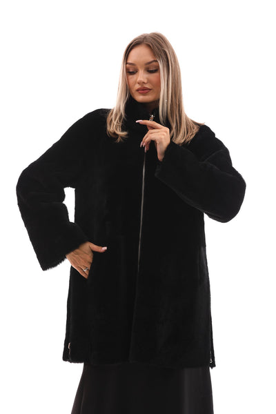 The Nyra Black Reversible Shearling Women Leather Jacket
