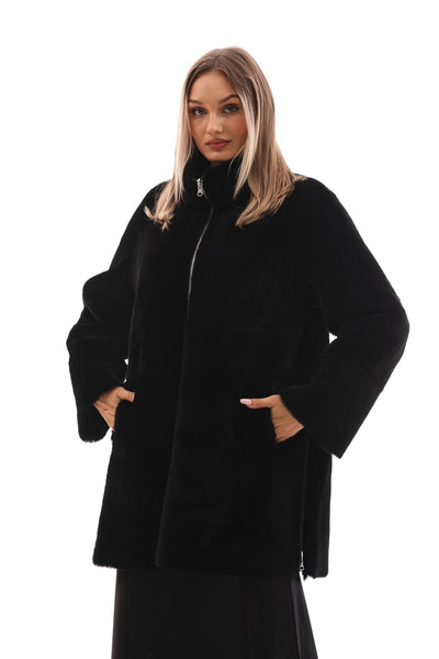The Nyra Black Reversible Shearling Women Leather Jacket