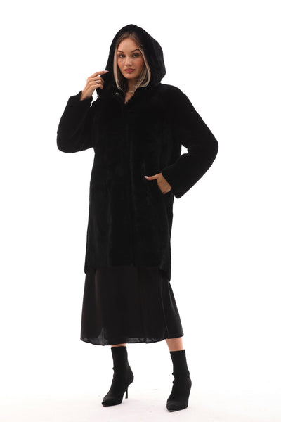 The Noctura Reversible Hooded Shearling Black Leather Jacket