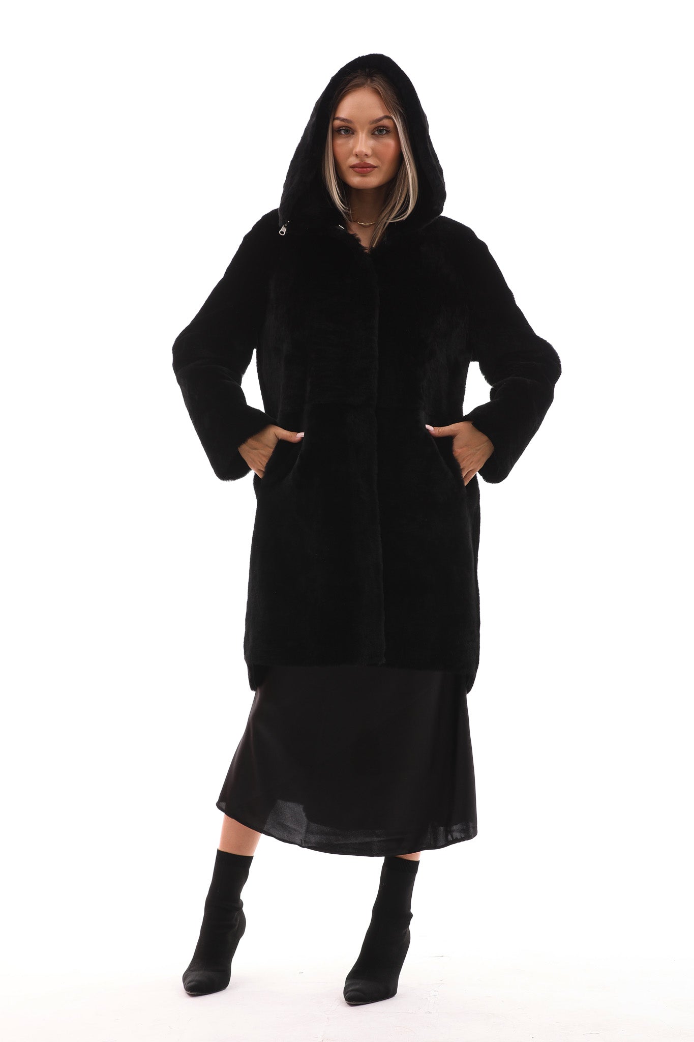 The Noctura Reversible Hooded Shearling Black Leather Jacket