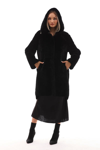 The Noctura Reversible Hooded Shearling Black Leather Jacket