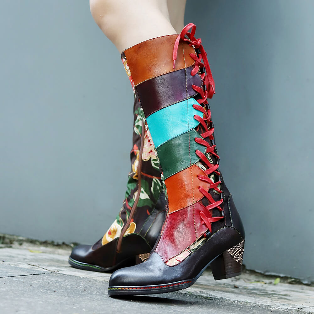 Leather Handmade Embossed Adjustable Boots – product view 2