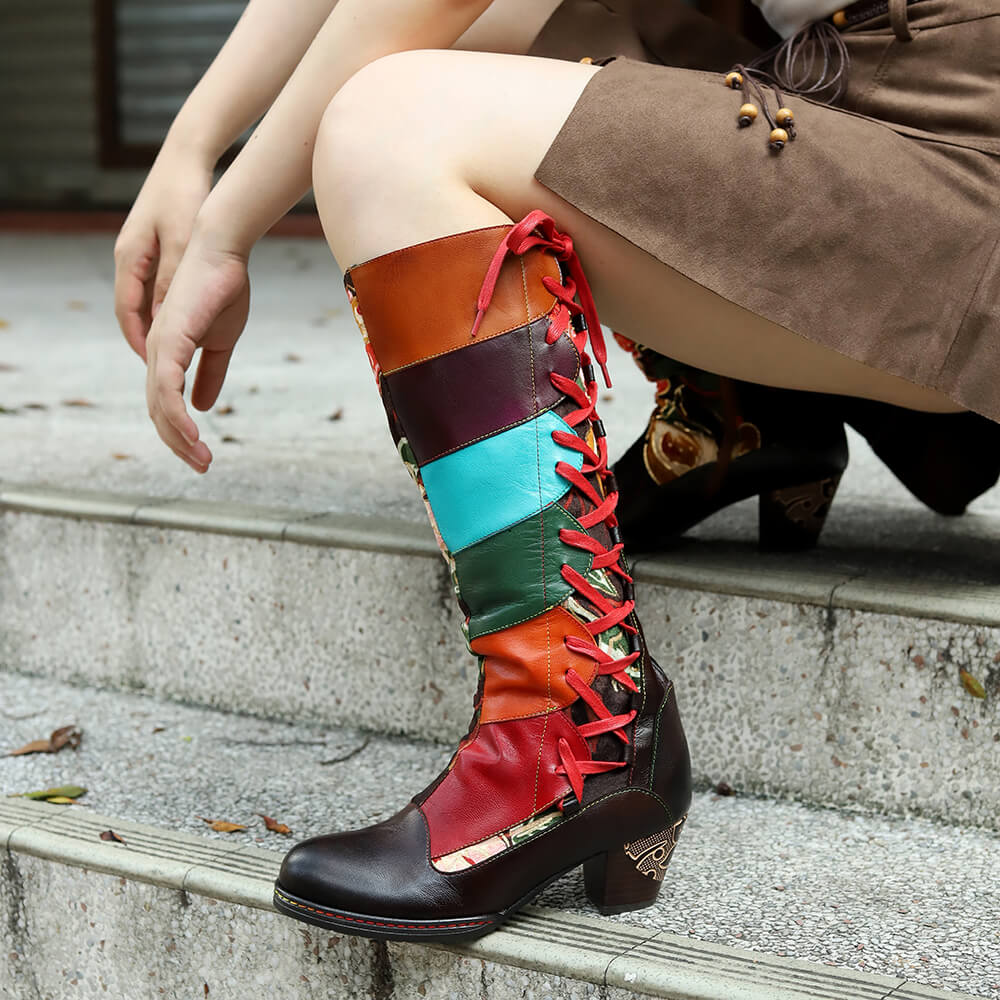 Leather Handmade Embossed Adjustable Boots – product view 3