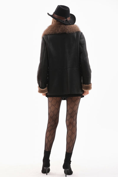 The Duchess Shearling Black & Brown Leather Women Jacket
