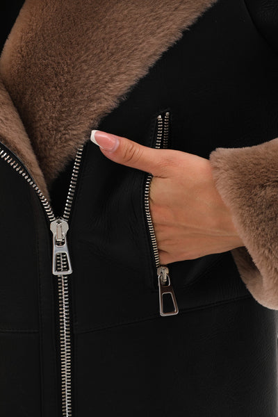 The Duchess Shearling Black & Brown Leather Women Jacket