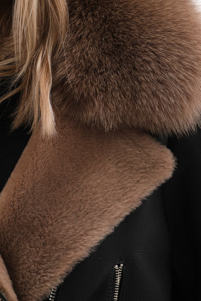 The Duchess Shearling Black & Brown Leather Women Jacket