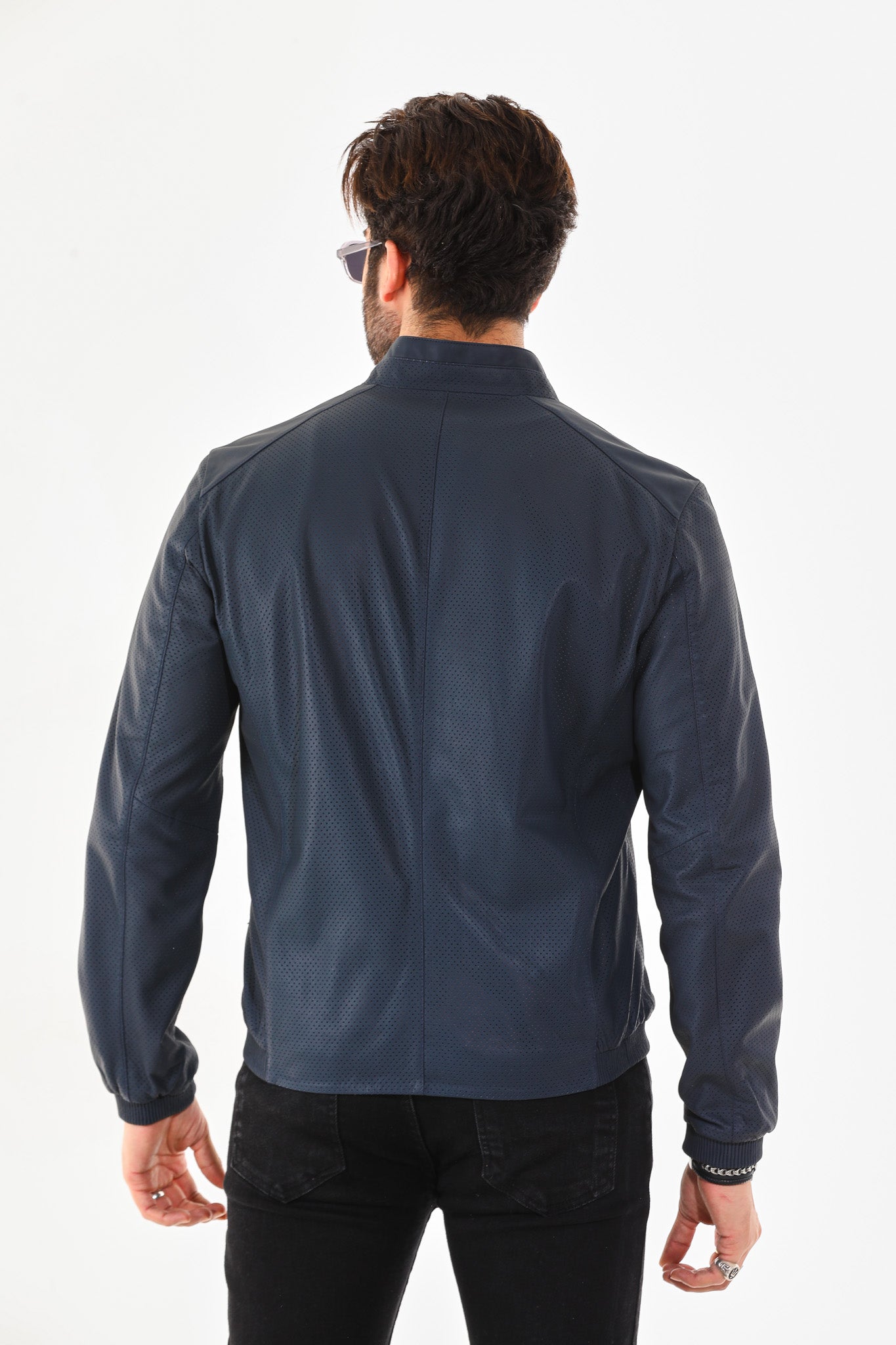 The Como Navy Blue Leather Bomber Men Jacket