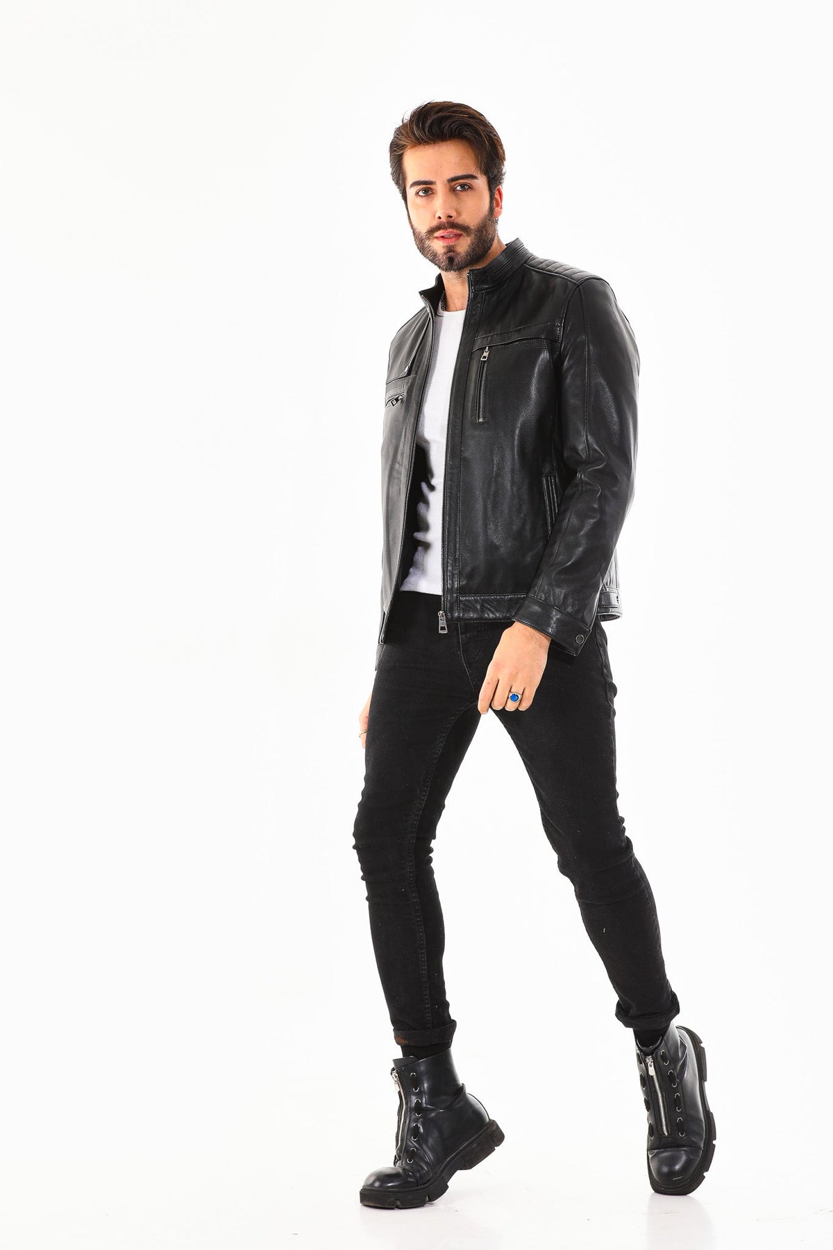 Vinci Leather The Rossi Black Leather Men Jacket – product view 5