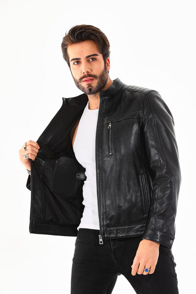 The Rossi Black Leather Men Jacket