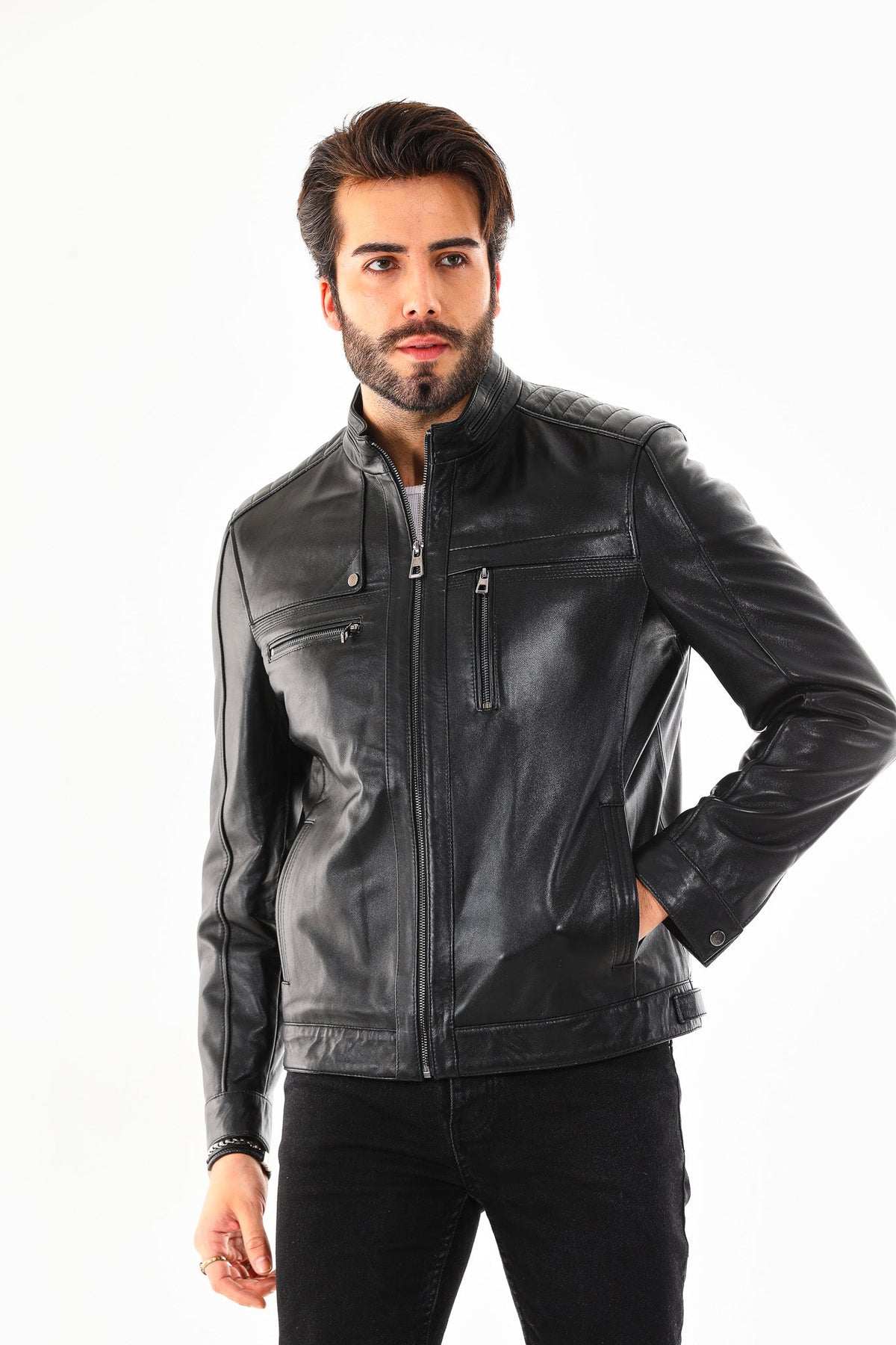 Vinci Leather The Rossi Black Leather Men Jacket – product view 1