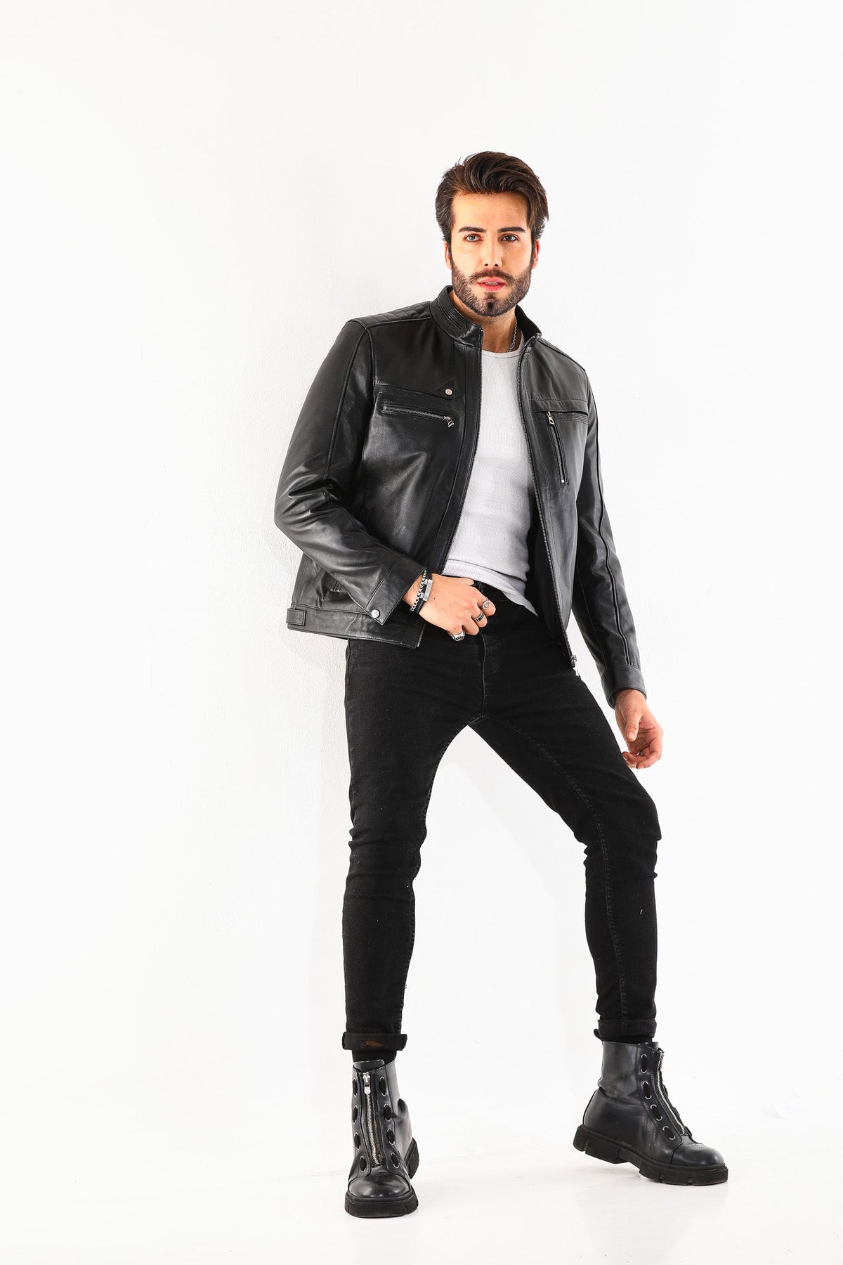 Vinci Leather The Rossi Black Leather Men Jacket – product view 9