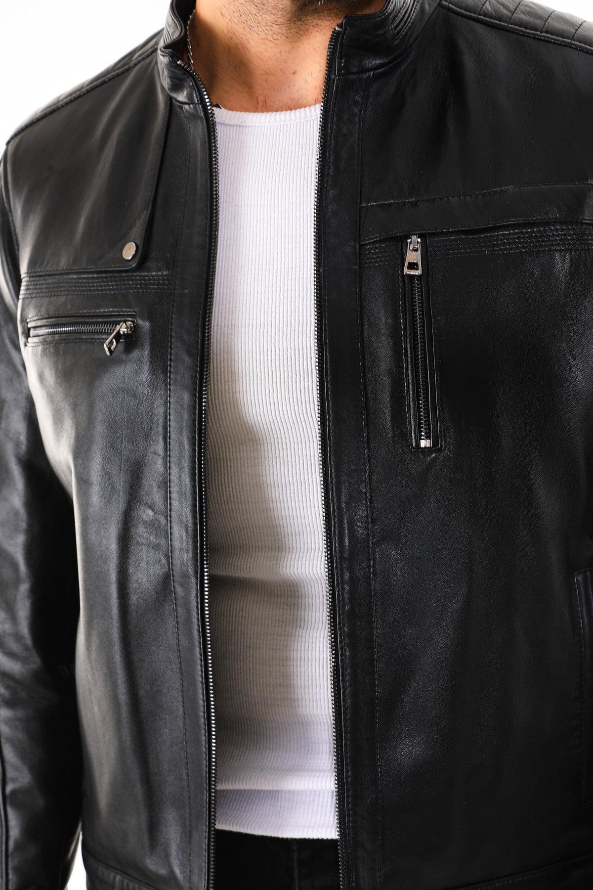 Vinci Leather The Rossi Black Leather Men Jacket – product view 4