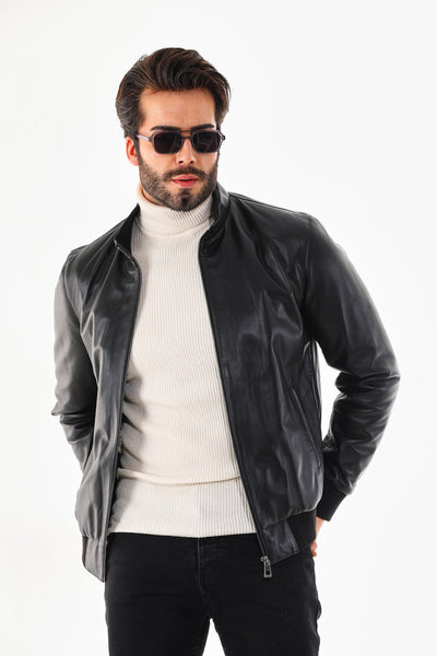 Monza Vintage Black Lambskin Men Leather Jacket