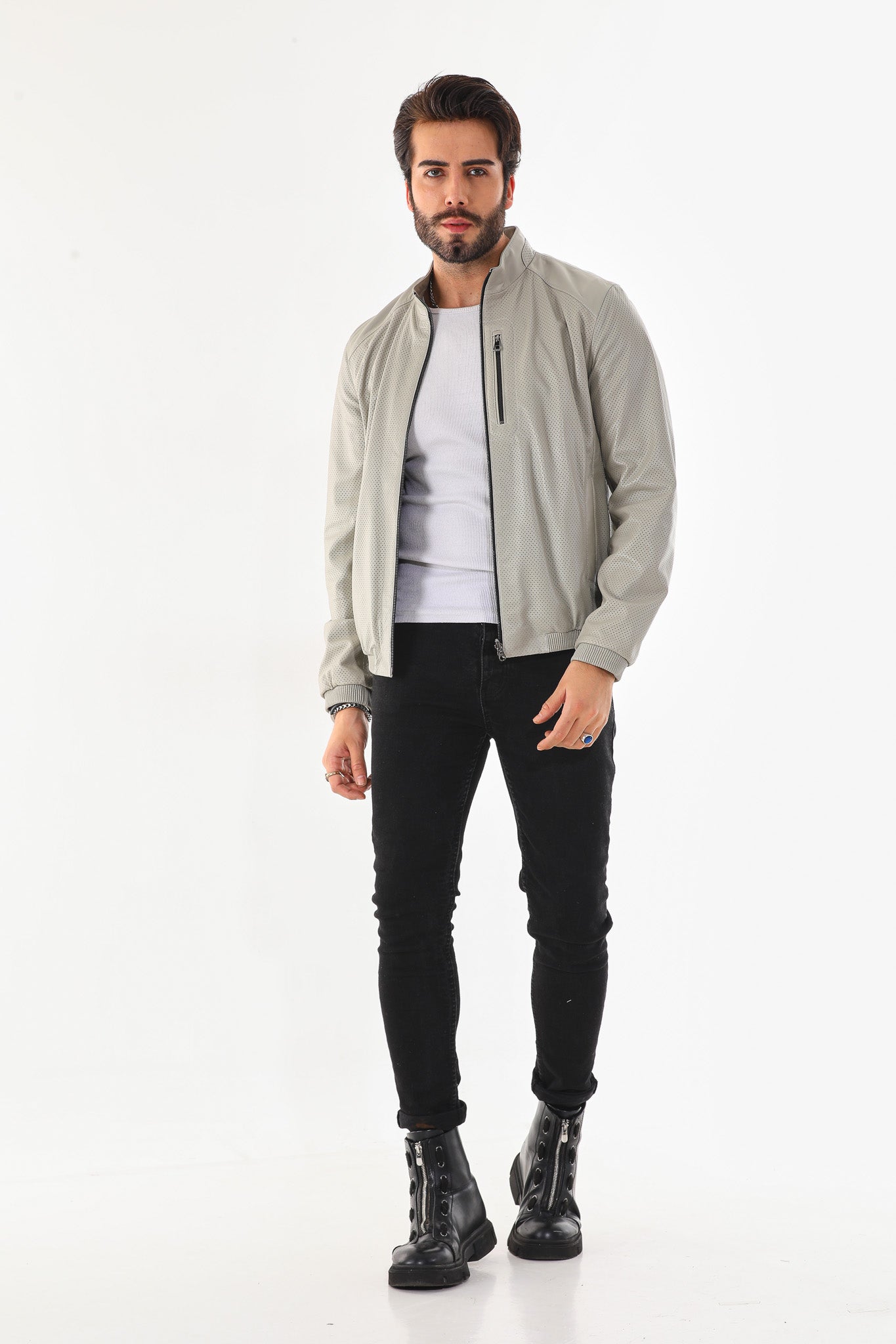 The Como Reversible Cream & Black Leather Bomber Men Jacket