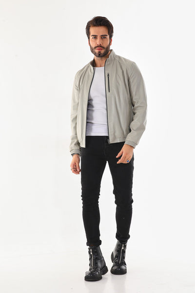 The Como Reversible Cream & Black Leather Bomber Men Jacket