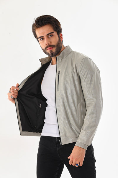 The Como Reversible Cream & Black Leather Bomber Men Jacket