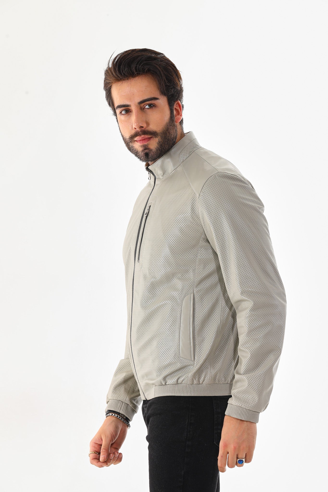 The Como Reversible Cream & Black Leather Bomber Men Jacket