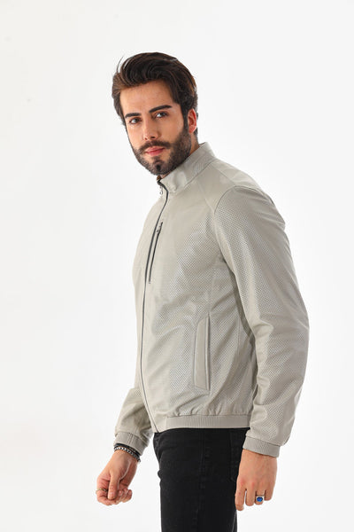 The Como Reversible Cream & Black Leather Bomber Men Jacket