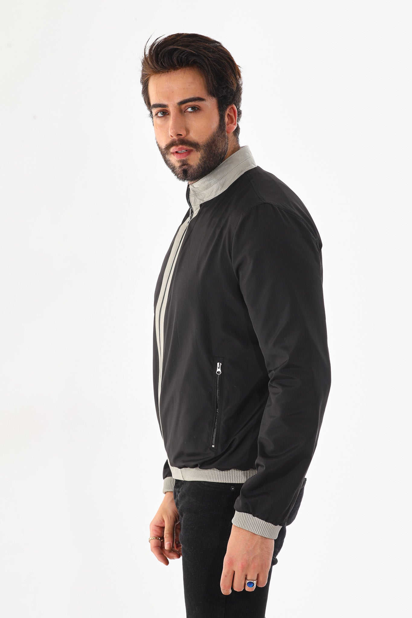 The Como Reversible Cream & Black Leather Bomber Men Jacket