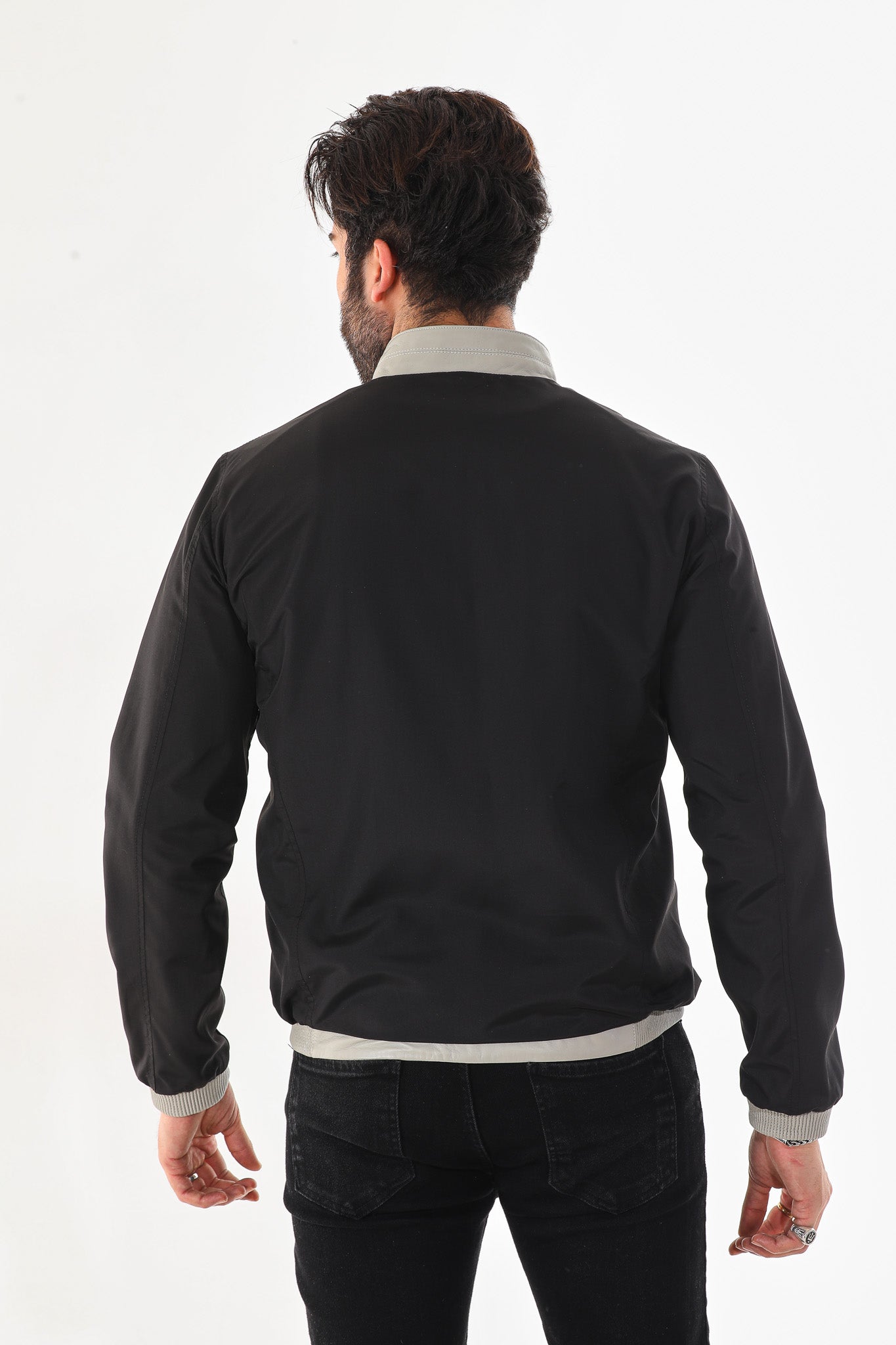 The Como Reversible Cream & Black Leather Bomber Men Jacket