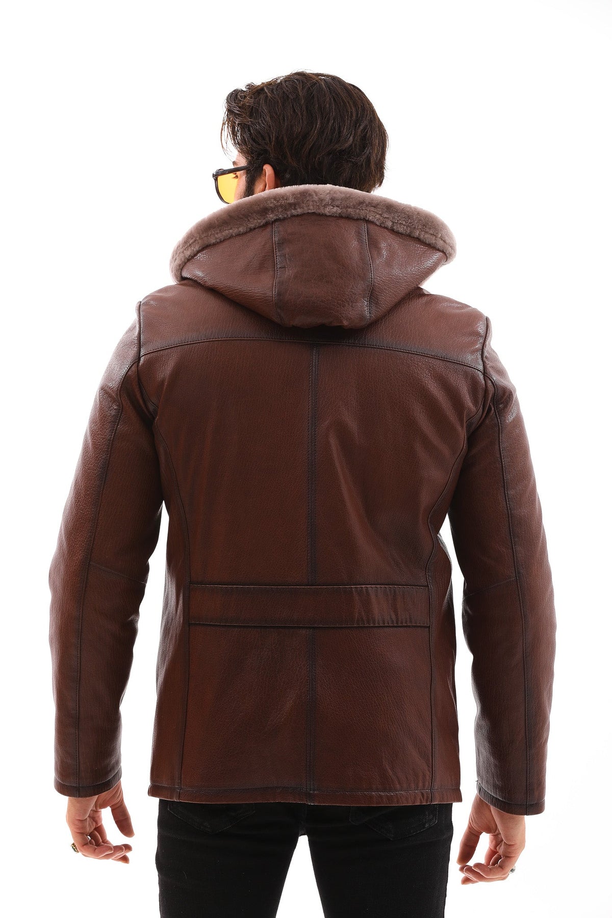 Vinci Leather The Bergamo Brown Shearling Leather Men Jacket – product view 4