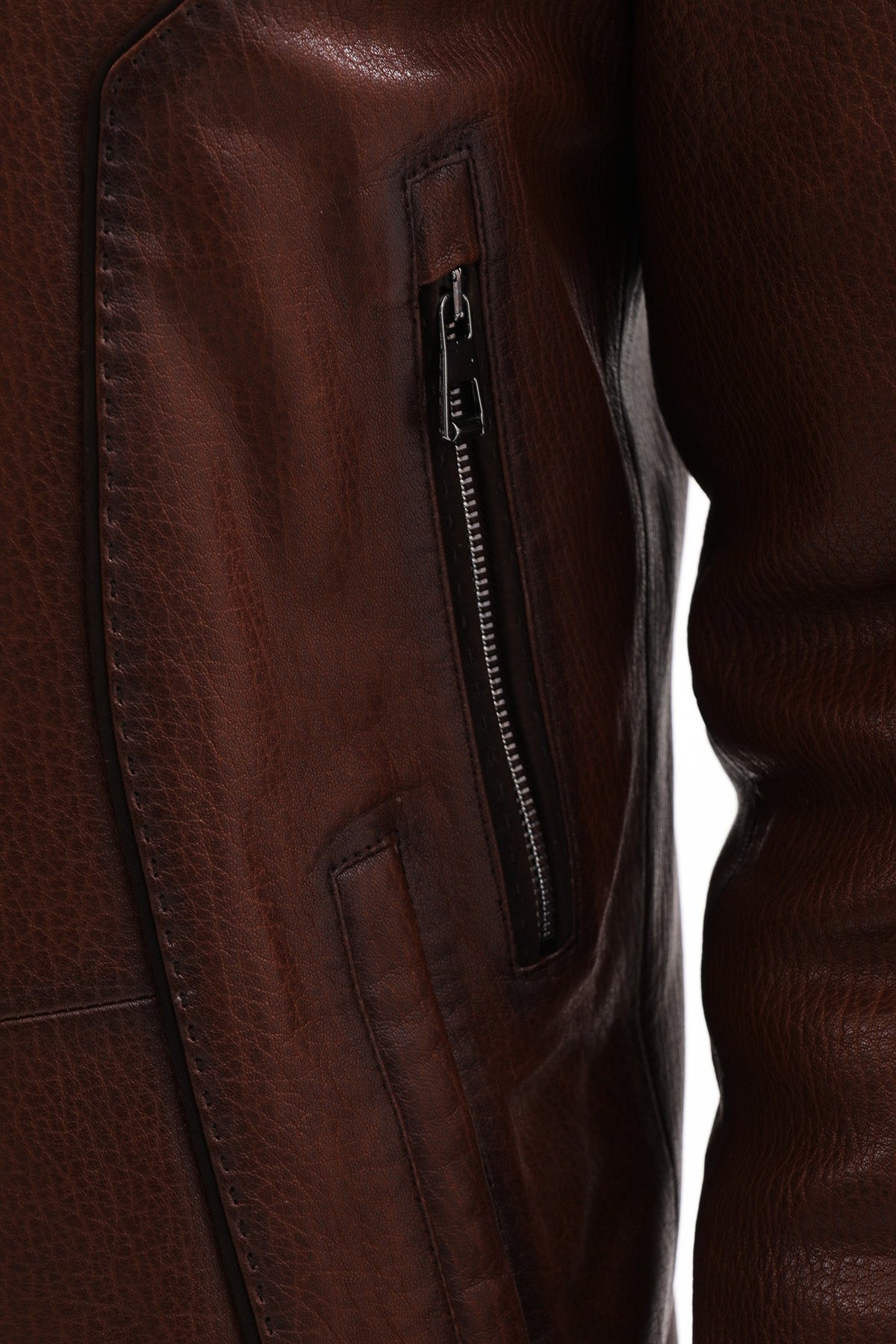 Vinci Leather The Bergamo Brown Shearling Leather Men Jacket – product view 5