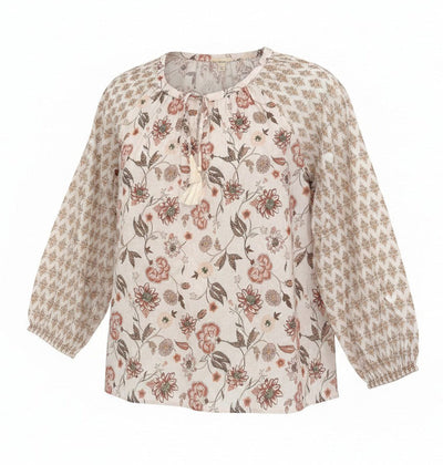 [161655-690] WOMENS LUCKY BRAND NOTCH NECK BLOUSE - PINK MULTI