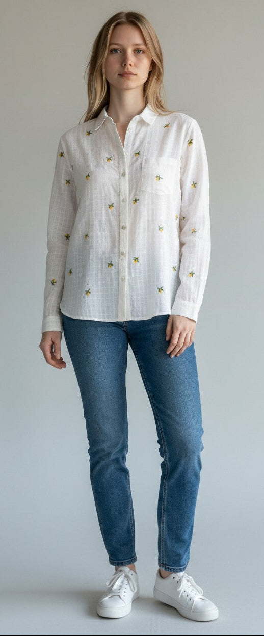 [135671-112] WOMENS LUCKY BRAND EMBROIDERED LS BUTTON UP SHIRT - WHITE – product view 1