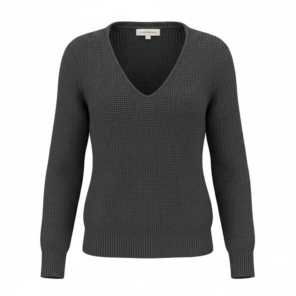 [7WP5056-001] WOMENS LUCKY BRAND SPRING WEIGHT V NECK PULLOVER - BLACK COMBO – product view 1