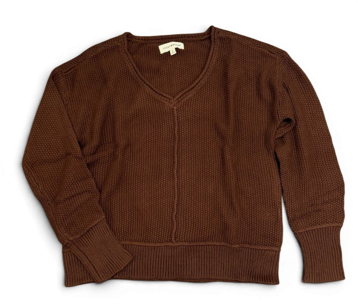 [163381-249] WOMENS LUCKY BRAND L/S SOLID TEXTURED V NK (5GG) - CHICORY COFFEE – product view 4